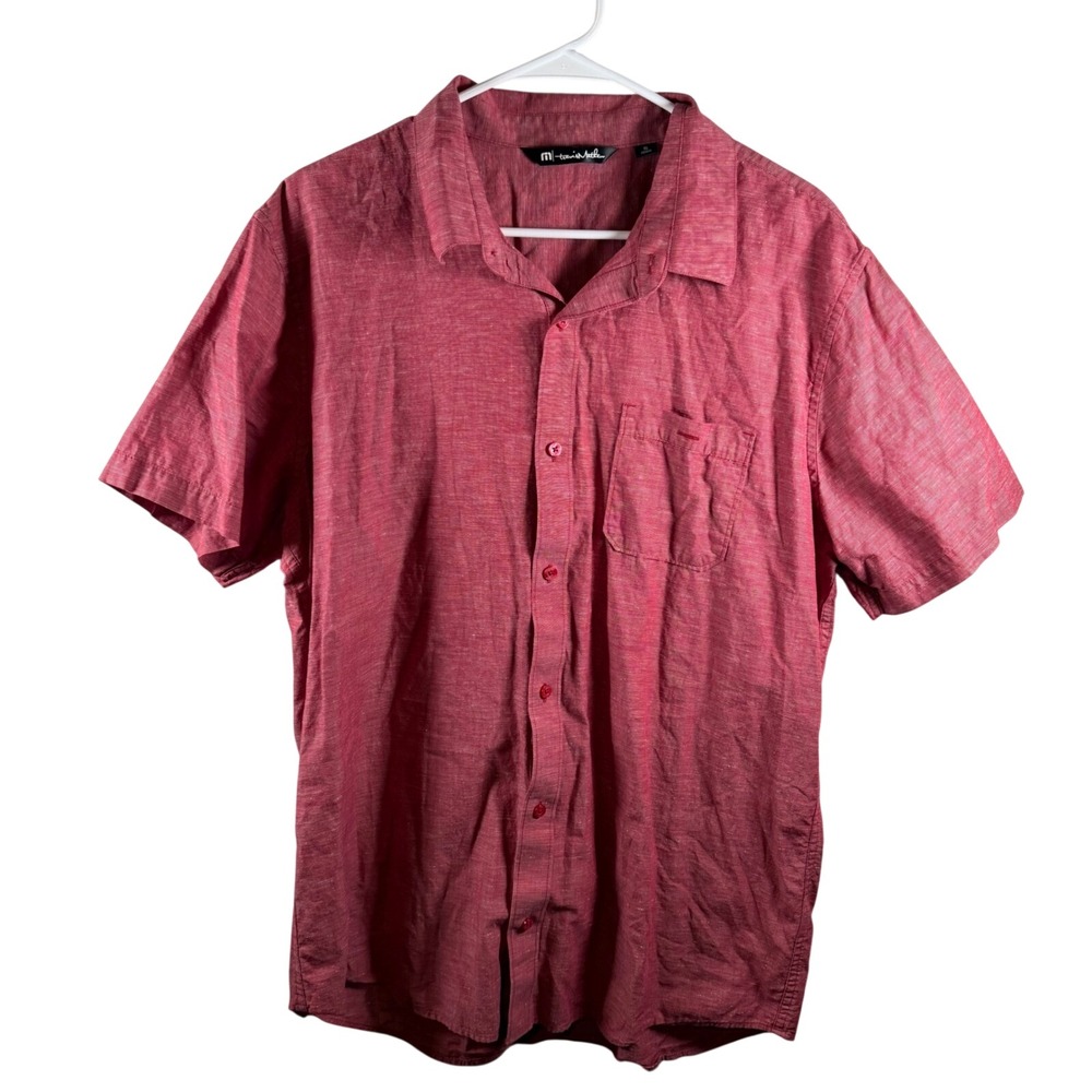 TravisMathew Mens XL Red Heathered Short Sleeve Button Down Shirt 1MO475